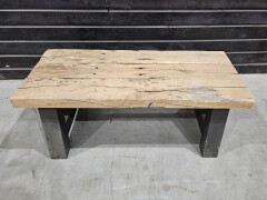 Salontafel eiken spoorbiels 130x60 cm inclusief onderstel - WF092 - Foto 1