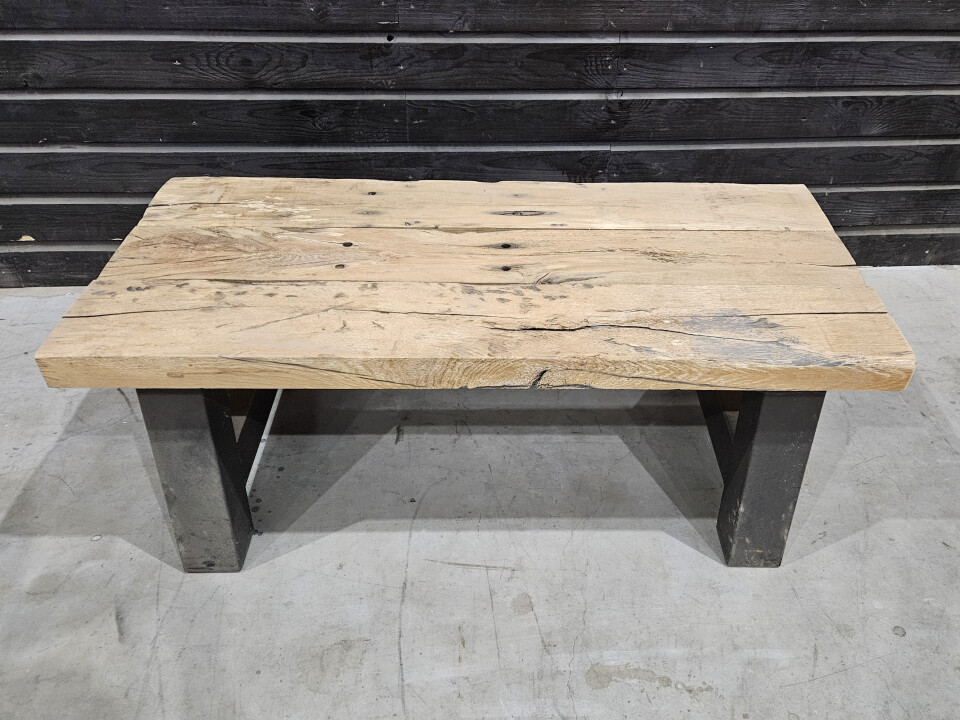 Salontafel eiken spoorbiels 130x60 cm inclusief onderstel - WF092