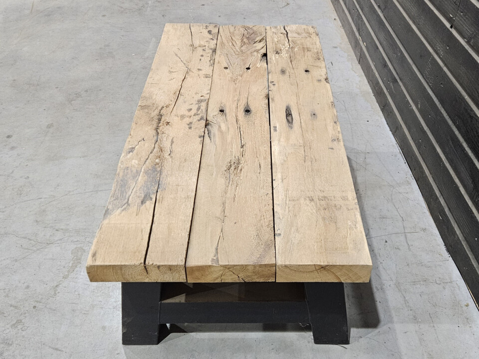 Salontafel eiken spoorbiels 130x60 cm inclusief onderstel - WF092 - Foto 4