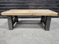 Salontafel eiken spoorbiels 130x60 cm inclusief onderstel - WF092 - Foto 5