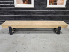 Meubel oude eiken spoorbielzen 245x44 cm inclusief onderstel - WF075 - Foto 1