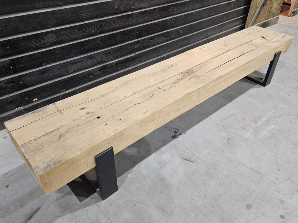 Meubel oude eiken spoorbielzen 245x44 cm inclusief onderstel - WF075 - Foto 2