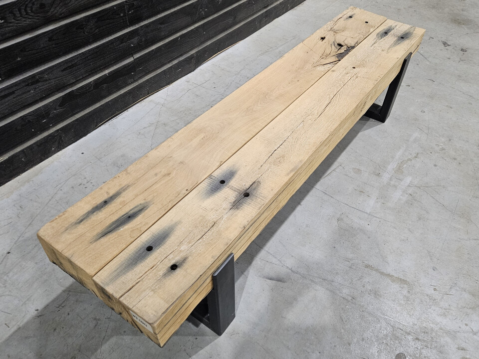 Meubel oude eiken spoorbielzen 180x44 cm inclusief onderstel - WF074 - Foto 2