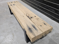 Meubel oude eiken spoorbielzen 180x44 cm inclusief onderstel - WF074 - Foto 4