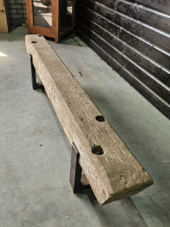 Meubel Oude spoorbiels Azobe 190x20 cm inclusief onderstel - WF073 - Foto 3