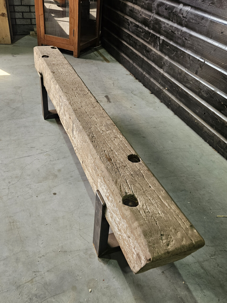 Meubel Oude spoorbiels Azobe 190x20 cm inclusief onderstel - WF073 - Foto 3