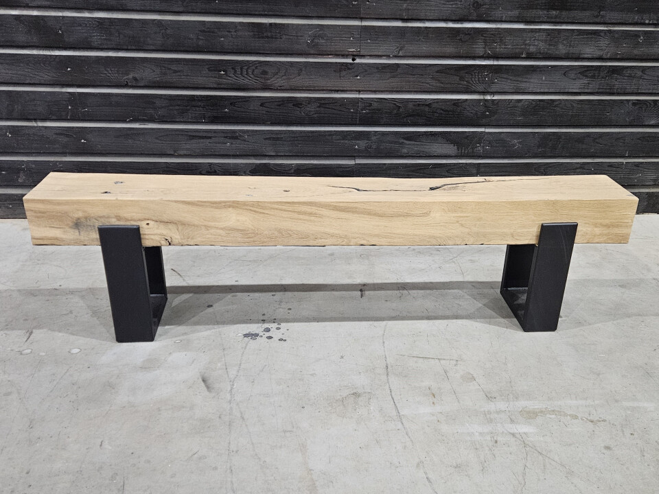 Meubel oude eiken spoorbielzen 160x22 cm inclusief onderstel - WF072