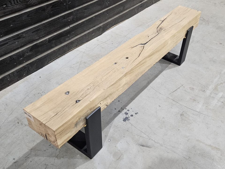 Meubel oude eiken spoorbielzen 160x22 cm inclusief onderstel - WF072 - Foto 2