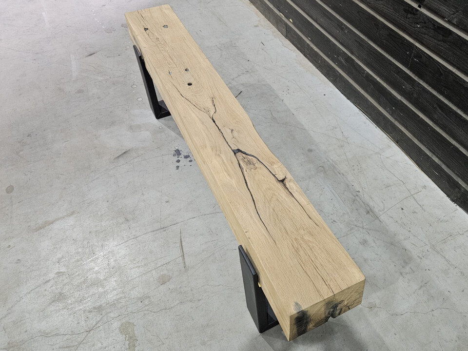 Meubel oude eiken spoorbielzen 160x22 cm inclusief onderstel - WF072 - Foto 4