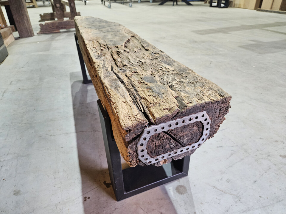 Meubel Oude spoorbiels 140x26 cm inclusief onderstel - WF066 - Foto 3