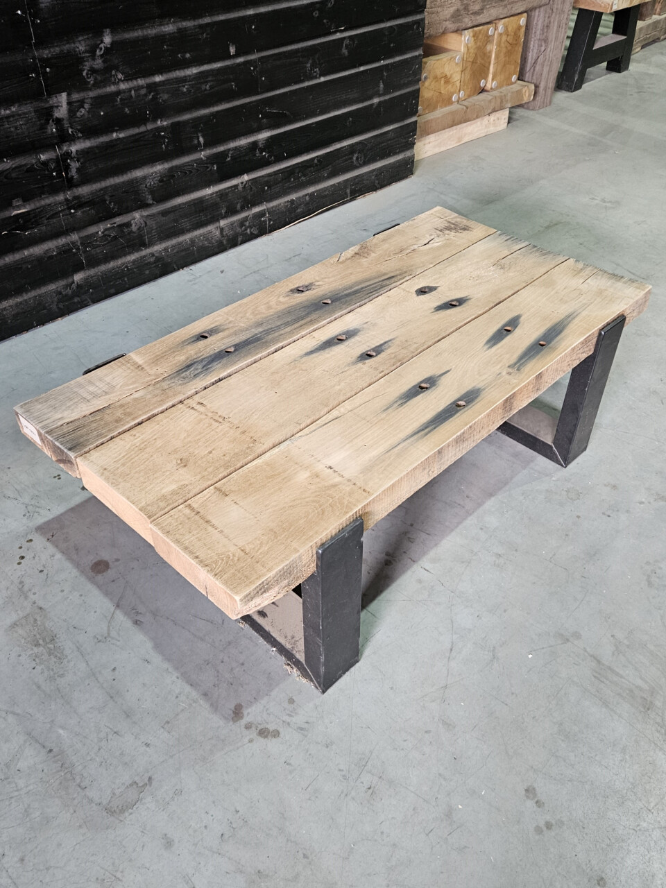 Meubel Oude spoorbielzen 125x66 cm inclusief onderstel - WF064