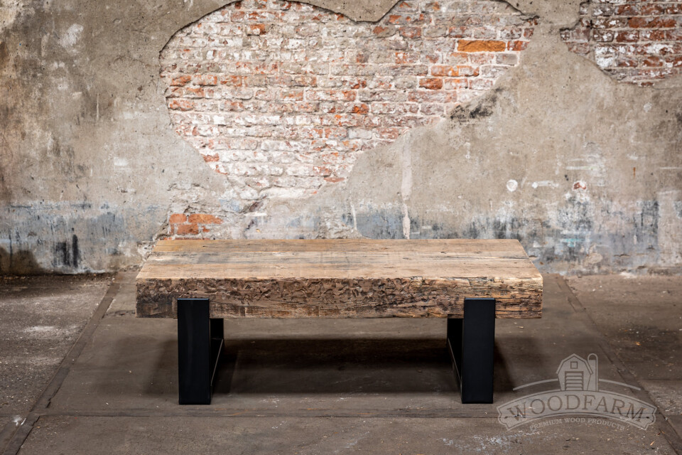 Salontafel uit oude spoorbielzen - gezandstraald - Foto 2