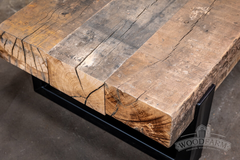 Salontafel uit oude spoorbielzen - gezandstraald - Foto 4