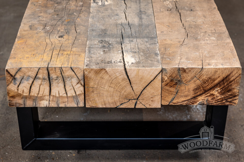 Salontafel uit oude spoorbielzen - gezandstraald - Foto 5