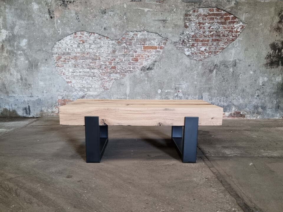 Salontafel uit oude spoorbielzen - gezaagd - Foto 4