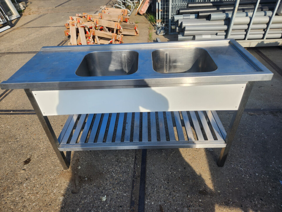 RVS werktafel, aanrecht met dubbele spoelbak - Foto 1