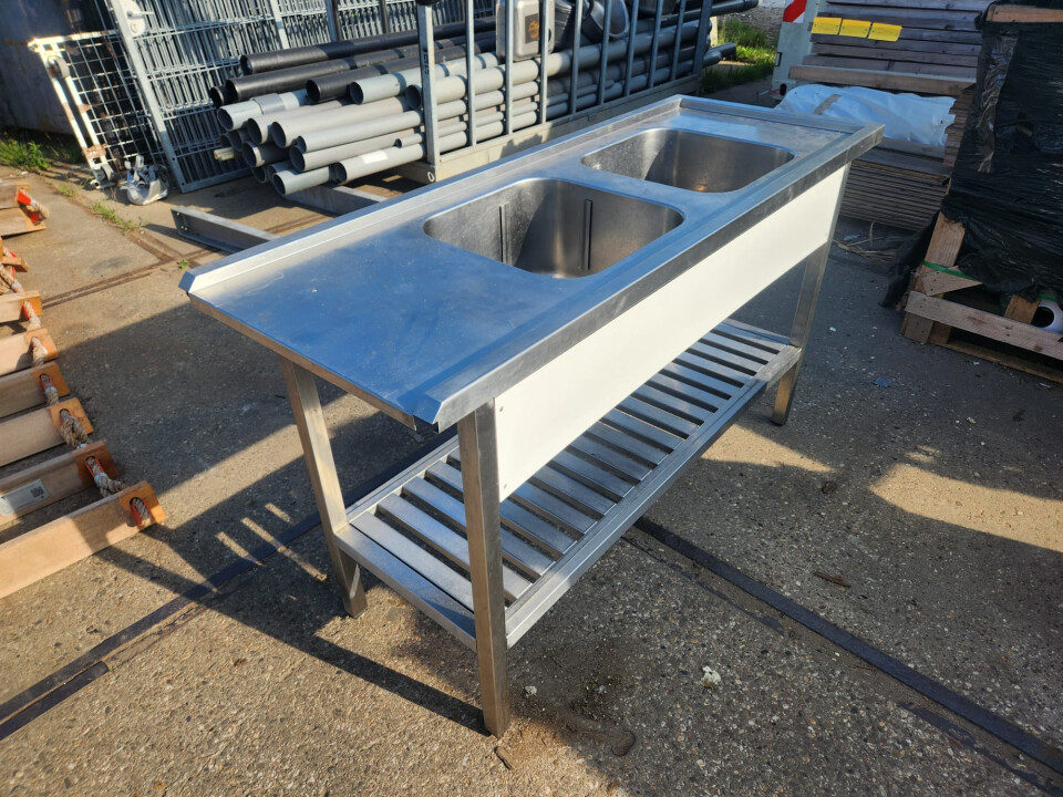 RVS werktafel, aanrecht met dubbele spoelbak - Foto 2