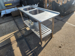 RVS werktafel, aanrecht met dubbele spoelbak - Foto 4