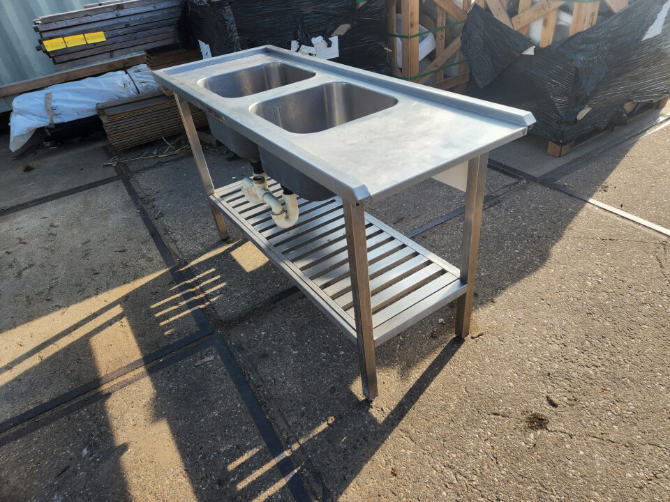 RVS werktafel, aanrecht met dubbele spoelbak - Foto 4